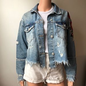 Cropped Embroidered Denim Jacket